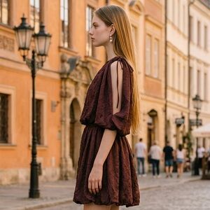 NWT Zara Floral Jacquard Voluminous Mini Dress